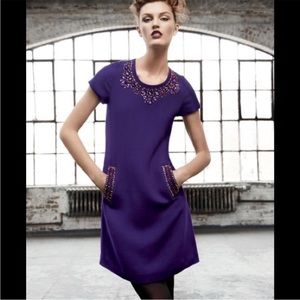 Kate Spade Gail Purple Wool Beaded Jeweled Shift Dress